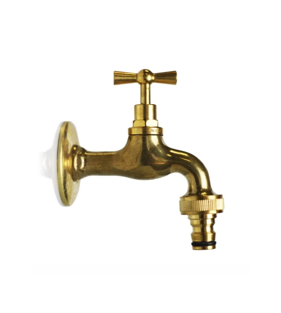 RUBINETTO PER FONTANA DA GIARDINO IN OTTONE GIALLO LUCIDO CON ROSONE R1 DA 1/2" - KAM